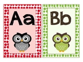 Owl theme letter cards A-Z - multicolor, polka dot