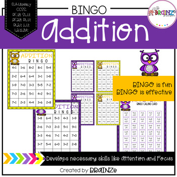 Owling Around Addition Bingo (numbers 1-10) by BRAINZe | TPT