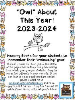 Preview of Owlmazing Year Memory Book - Owl Themed End of the Year Book!