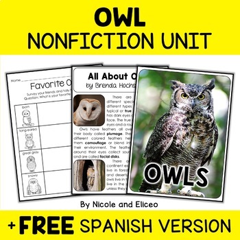 Preview of Owl Activities Nonfiction Unit + FREE Spanish