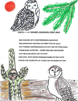 Preview of Owls: A common core unit inclucing language arts, math and fine arts activities.