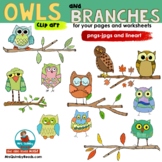 Owls | Branches | Clip Art | Digital Art