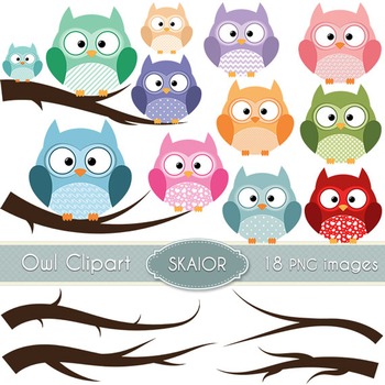 Colorful Owls and Trees Digital Clipart Set Perfect for Scrapbooking and Paper Crafts