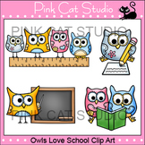 School Owls Clip Art - ruler, pencil, blackboard, reading a book