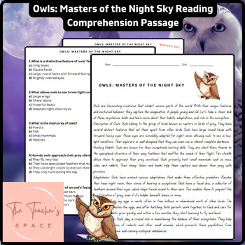 Preview of Owls: Masters of the Night Sky Reading Comprehension Passage