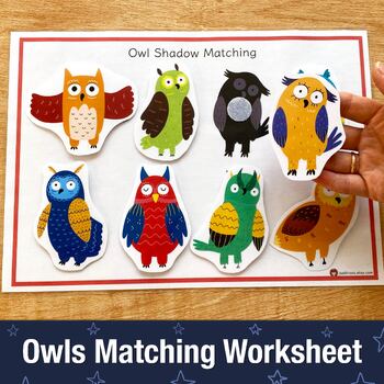 Preview of Owls Matching Busy Book Page, Owls Shadow Matching Worksheet for Toddlers