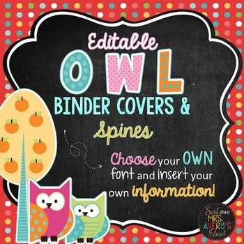 Preview of Editable Owl Themed Binder Covers and Spines