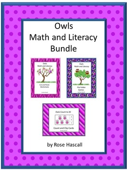 Preview of Owls Theme BUNDLE Kindergarten Math and Literacy Cut and Paste Worksheets