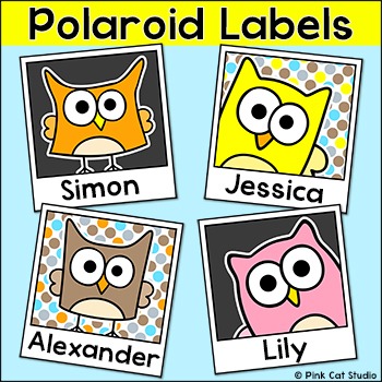 Preview of Owl Theme Name Tags and Locker Labels - Polaroid Selfies