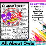 Owls Word Search Activity : Early Finishers : Morning Work