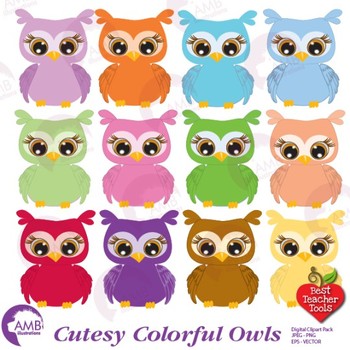 Owl Clipart, Multi-Colored Baby Owls, {Best Teacher Tools ...