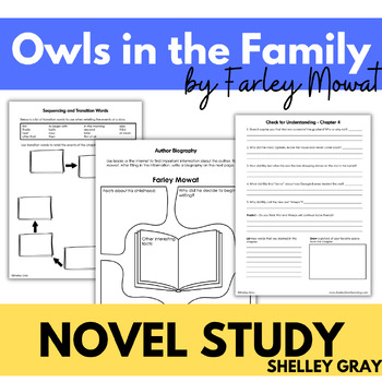 Preview of Owls in the Family Farley Mowat Novel Study, Comprehension & Graphic Organizers