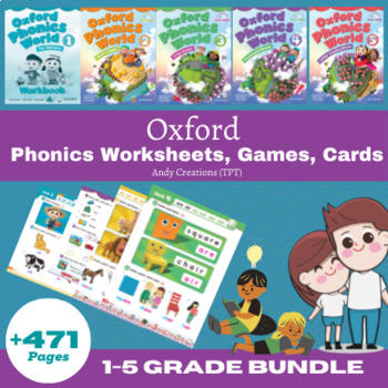 Preview of Oxford Phonics Worksheets With Games and Cards 1-5 Grade Bundle (+471 Pages!)