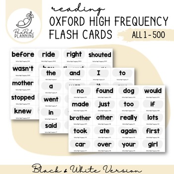 Oxford Word / Sight Word Flash Cards List ALL 1 - 500 (B&W) by