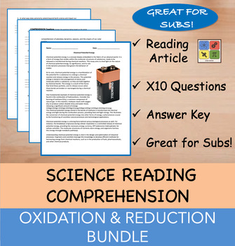 Preview of Oxidation & Reduction Reading Comprehension with Questions BUNDLE