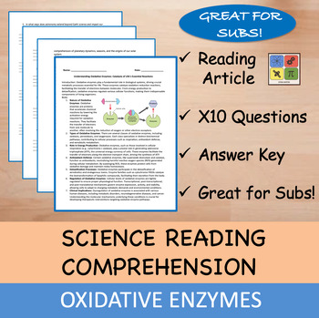 Preview of Oxidative Enzymes - Reading Passage and x 10 Questions (EDITABLE)