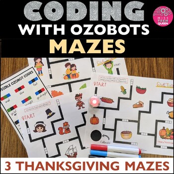 Preview of Ozobot Activity Sheet Thanksgiving Maze Coding Maze Fall November Handouts