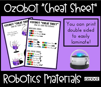 Preview of Ozobot "Cheat Sheet" For Students - Robotics Materials/Resources