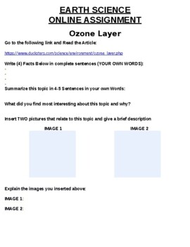 Preview of Ozone Layer Online Assignment (Microsoft Word)