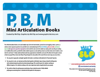 Preview of Articulation Mini Books: P, B, & M Sounds