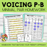 P-B Voicing Minimal Pairs Homework | Speech Therapy