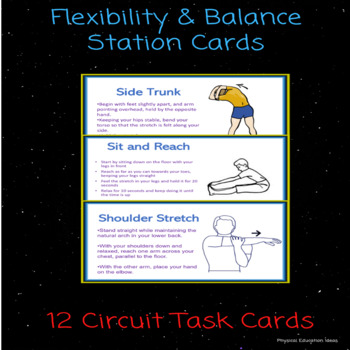 Preview of P.E. 12 Flexibility and Balance Fitness Circuit Task Cards