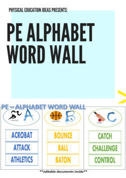 Preview of P.E. Alphabet Word Wall Display - With Editable Documents
