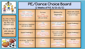 Preview of P.E. Choice Board