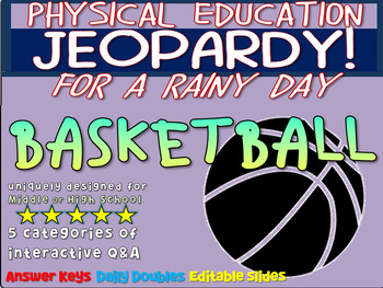 Preview of P.E. Jeopardy: "BASKETBALL" - handouts, reading & interactive PPT game