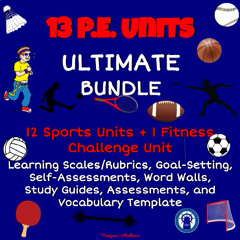 Preview of Printable P.E. Units Bundle with 13  Assessments, Study Guides, Vocab. & More