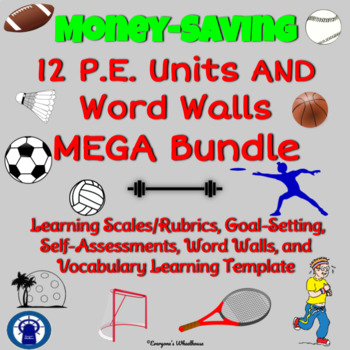 Preview of P.E. Printable MEGA Bundle: Goal-Setting, Assessments Plus Vocabulary Word Walls
