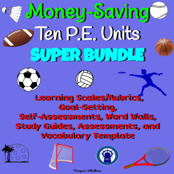 Preview of P.E. Printable SUPER Bundle with TEN Assessments, Study Guides, Vocab. & More