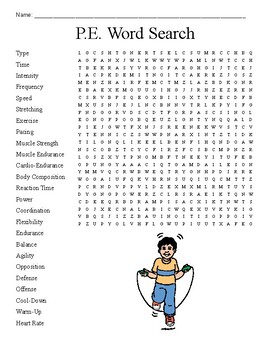 Preview of P.E. Word Search Puzzle Worksheet Sub Plan