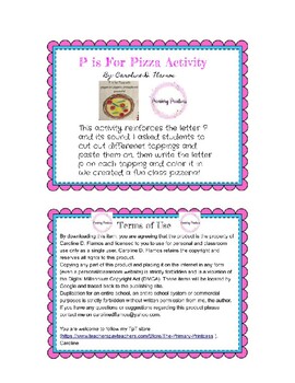 Preview of P is for Pizza Letter P Introduction Activity