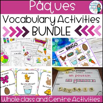 Preview of Pâques - French Easter Literacy Centres and Vocabulary Activities BUNDLE