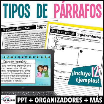 Preview of Tipos de párrafos - narrativo descriptivo expositivo argumentativo - in Spanish