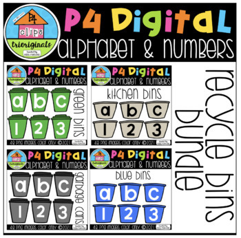 Preview of P4 DIGITAL  Recycle Alphabet and Number Bundle (P4 Clips Trioriginals)