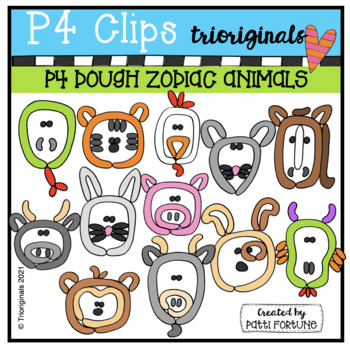Preview of P4 DOUGH Zodiac Animals (P4 Clips Trioriginals) CHINESE NEW YEAR CLIPART
