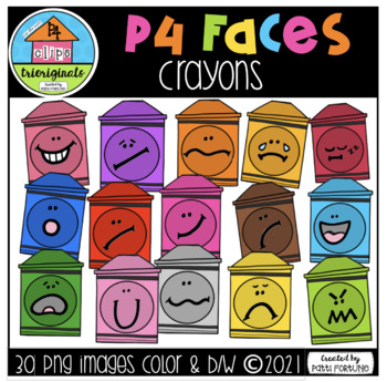 Preview of P4 FACES Crayons (P4 Clips Trioriginals) EMOTIONS CLIPART