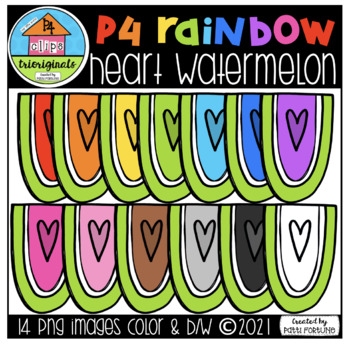 Preview of P4 RAINBOW Heart Watermelon (P4 Clips Trioriginals) SUMMER CLIPART