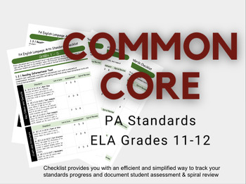 Preview of PA COMMON CORE CHECKLIST | ELA GRADES 11-12