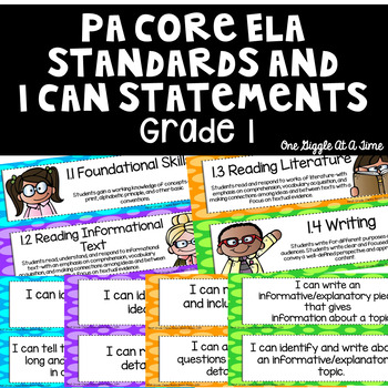 PA Core ELA Standards And I Can Statements Grade 1 by One Giggle At A Time