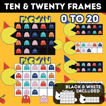 Preview of PAC MAN Ten Frames Clipart | Twenty Frames | 0-20 Counting PAC MAN cute monsters