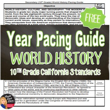 Preview of PACING GUIDE | Yearly | World History | FREE! | Secondary | 10th Grade