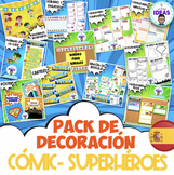 PACK DE DECORACIÓN DE CLASE- CÓMIC- SUPERHÉROES- ESPAÑOL