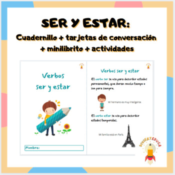 Preview of PACK: Verbos ser y estar: Cuaderno, flash cards, tarjetas de conversación y más