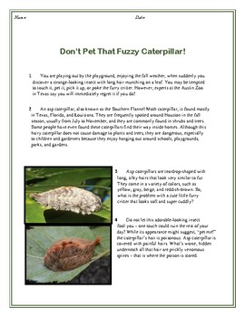 Preview of PAIRED PASSAGE - "Fuzzy Caterpillar" / "Poison Ivy" (STAAR PREP)