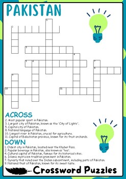 PAKISTAN Crossword Puzzles All About PAKISTAN Crossword Activities