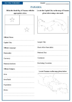 Preview of PANAMA Fact File Worksheet - Research Sheet