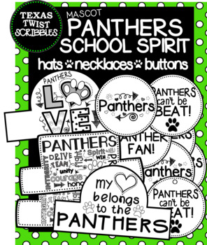 Preview of PANTHERS SCHOOL SPIRIT HATS-NECKLACES-BUTTONS {Texas Twist Scribbles}